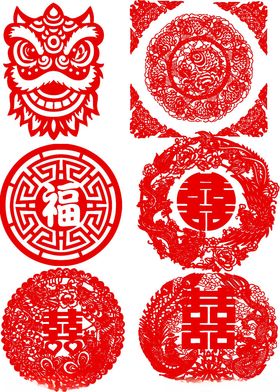 传统剪纸风生肖与福字图案