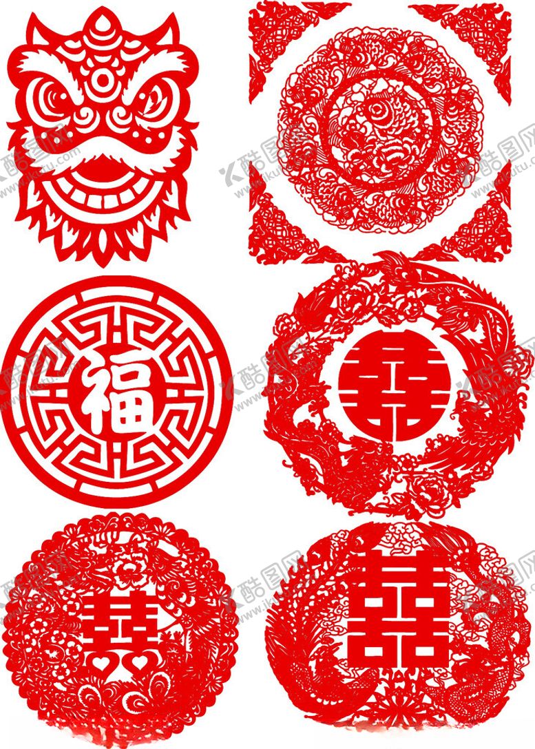 编号：64783511021420538169【酷图网】源文件下载-传统红色剪纸福字等图案