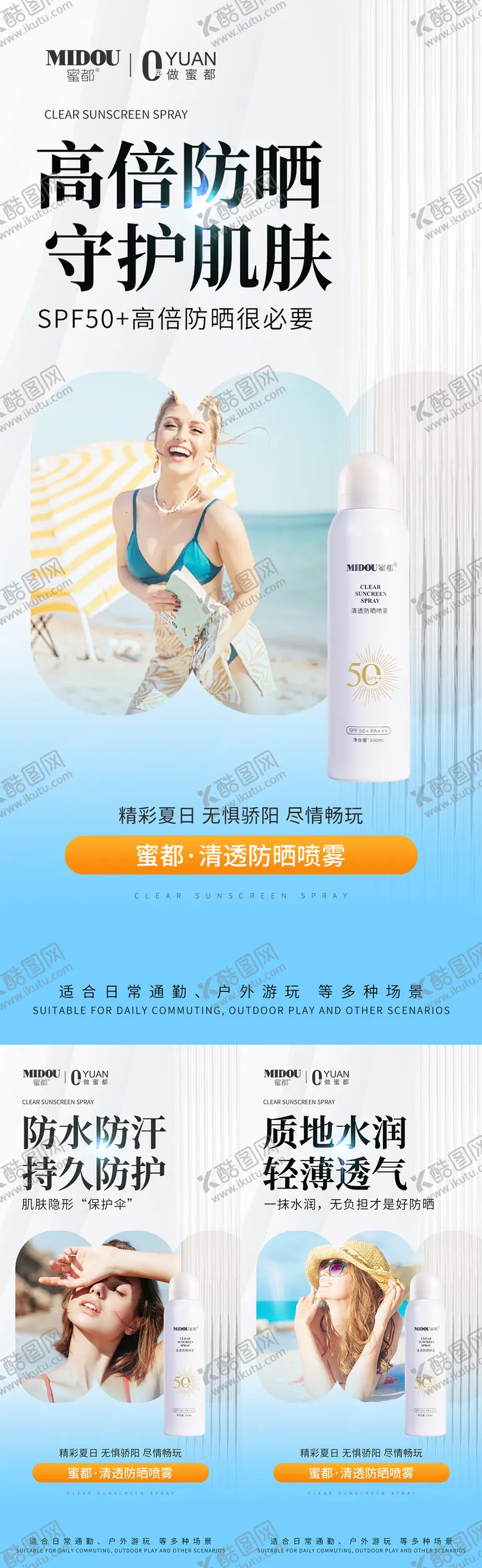 编号：59042906231728483634【酷图网】源文件下载-防晒护肤品微商产品功效系列海报