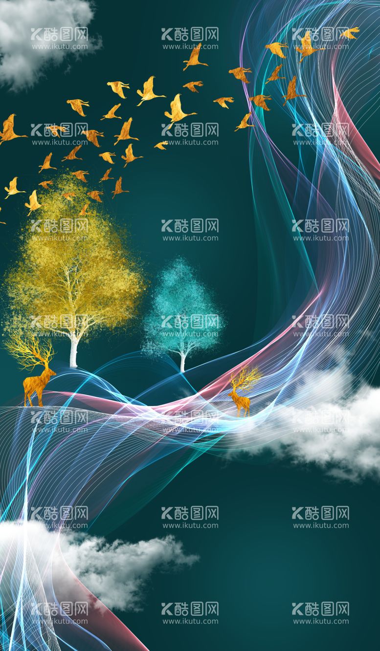 编号：42057512212233111293【酷图网】源文件下载-飞鸟树林艺术玄关挂画装饰画