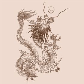 手绘中国龙版画插画