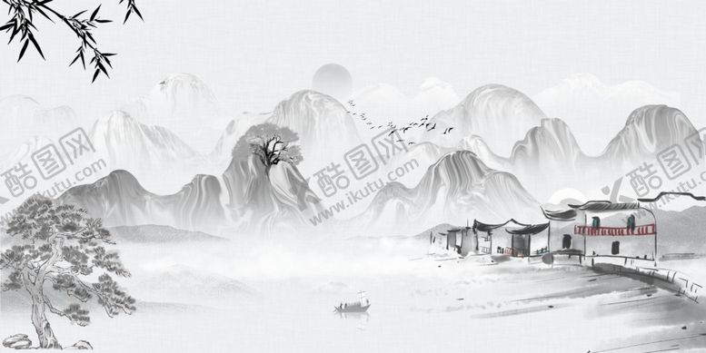 编号：54020809120206194467【酷图网】源文件下载-水墨山水间的静谧村落