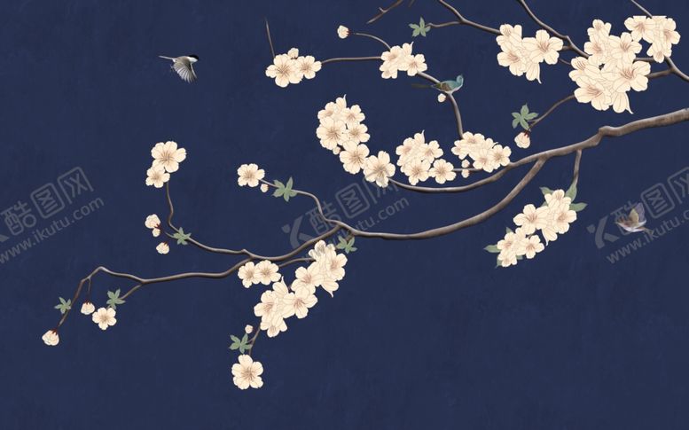 编号：51706809200155268430【酷图网】源文件下载-花鸟画手绘花鸟背景墙