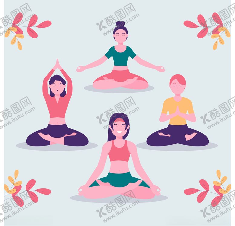 编号：47780104210933384558【酷图网】源文件下载-瑜伽人物矢量插画