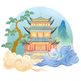 洛阳旅游丽景门国潮插画