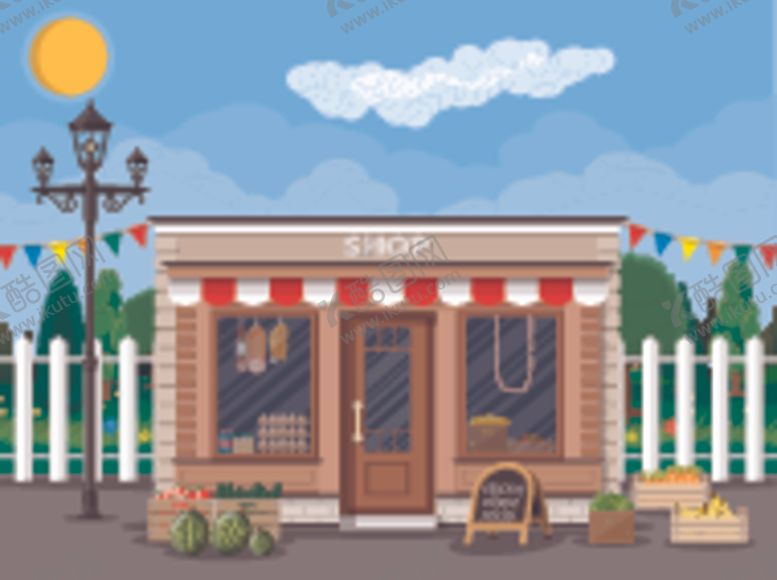 编号：37608410140550273121【酷图网】源文件下载-云朵建筑物与商店