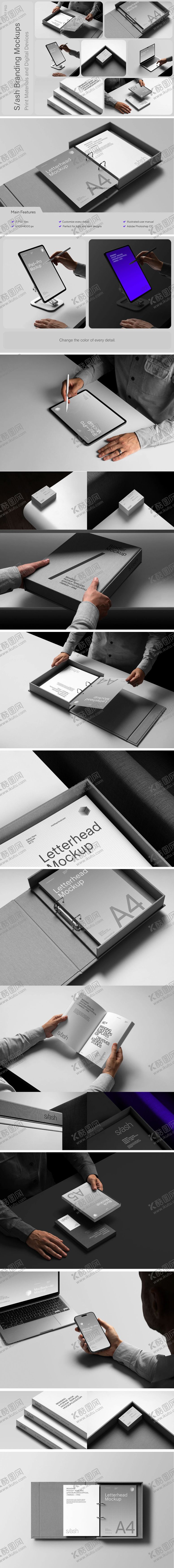 编号：77756011032256307608【酷图网】源文件下载-灰色文创品牌办公文件书籍数码产品样机