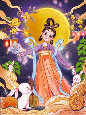 中秋嫦娥玉兔插画