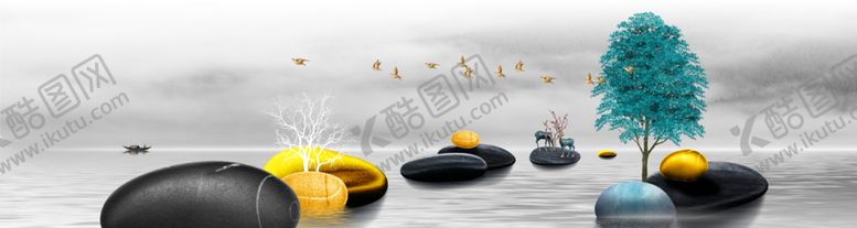 编号：71649601181133547153【酷图网】源文件下载-新中式抽象山水背景墙