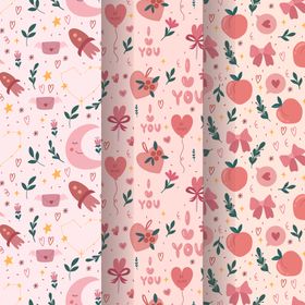 粉色花卉爱心浪漫包装纸