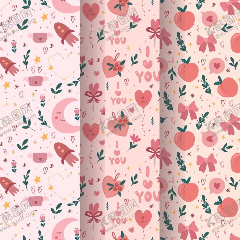 编号：62523911020346511745【酷图网】源文件下载-粉色花卉爱心浪漫包装纸