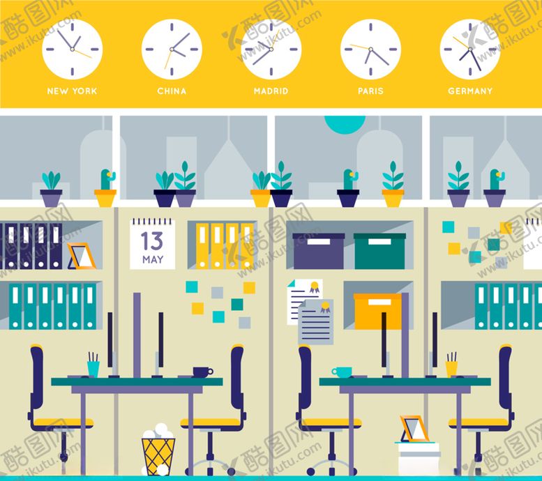 编号：99151310110256057084【酷图网】源文件下载-创意企业办公室设计矢量图