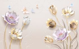 浮雕花郁金香蝴蝶背景墙