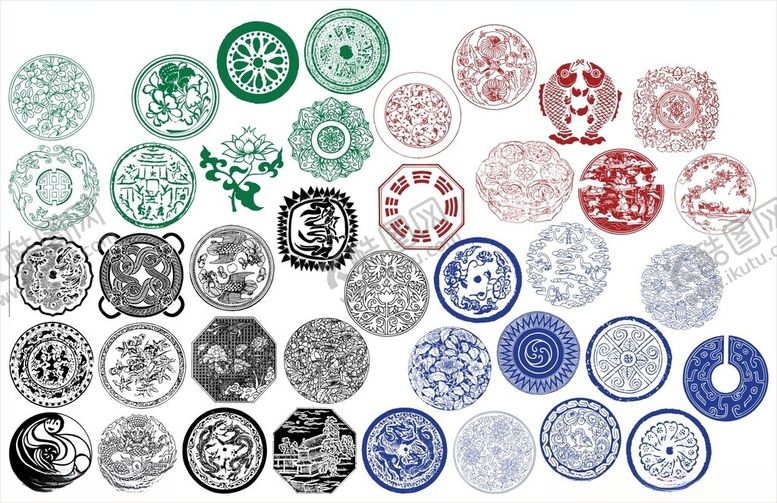 编号：28300311021602438967【酷图网】源文件下载-圆形花边边框传统图案花纹