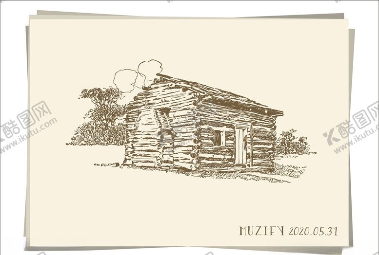 编号：36501706292348087222【酷图网】源文件下载-山坡上的木屋素描画