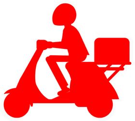 卡通摩托快的外卖小哥剪影