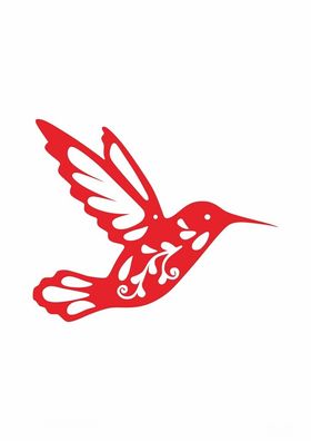 红色剪纸风飞翔蜂鸟