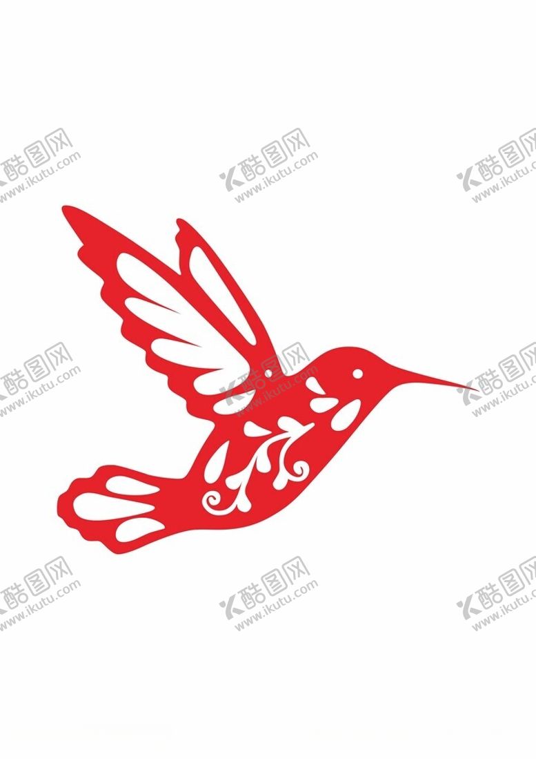 编号：82632504110129156587【酷图网】源文件下载-红色剪纸风飞翔蜂鸟