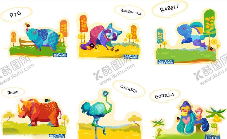 编号：97683009151515547254【酷图网】源文件下载-彩绘动物