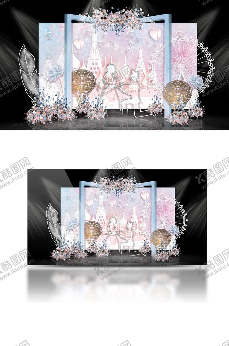 编号：73492609160025075606【酷图网】源文件下载-粉蓝色婚礼背景板