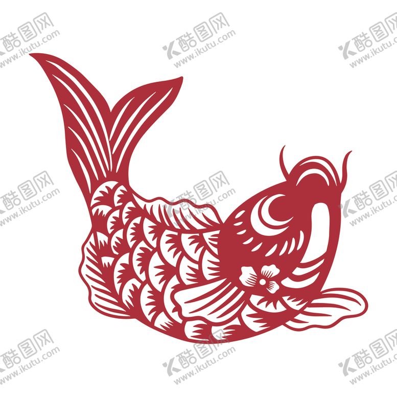 编号：33008104010508521806【酷图网】源文件下载-红色剪纸风鲤鱼图案