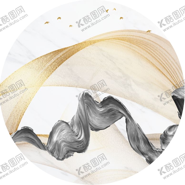 编号：09482309211240401376【酷图网】源文件下载-水墨绸带艺术圆形挂画装饰画