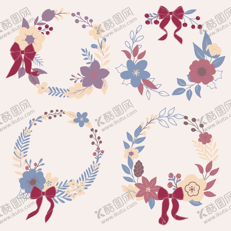 编号：31473111241615342673【酷图网】源文件下载-花卉蝴蝶结花环