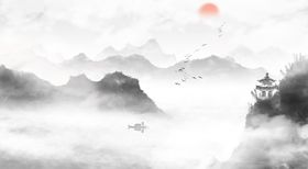 水墨山水圆形画画家画装饰画