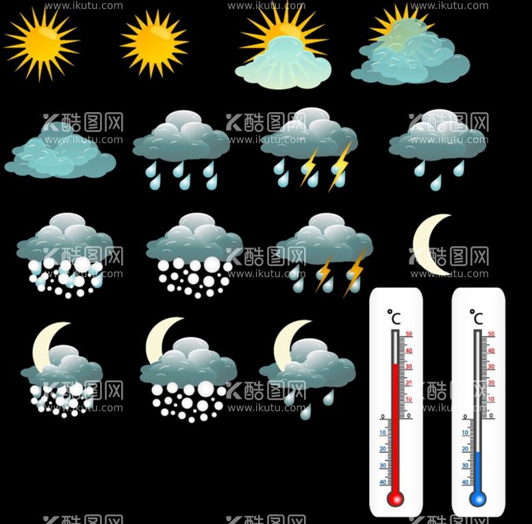编号：22802210160559152141【酷图网】源文件下载-温度计与天气图标