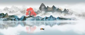 水墨山水装饰画画中式