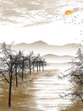 现代简约装饰山水挂画羽毛画北欧画创意