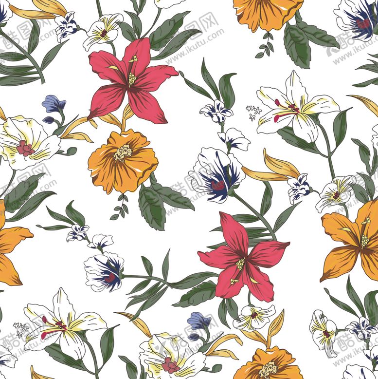 编号：45699304020751191441【酷图网】源文件下载-多彩花卉无缝图案设计