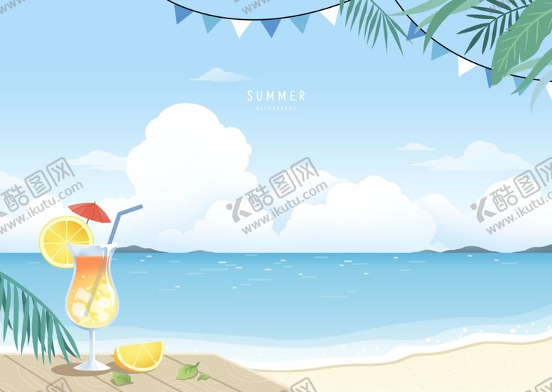 编号：64201411260735288657【酷图网】源文件下载-夏日海滩沙滩插画    