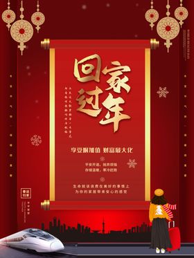 红色大气抢票回家过年海报