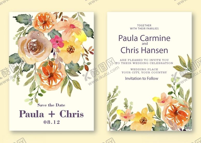编号：49293609230220142702【酷图网】源文件下载-花卉婚礼请柬设计