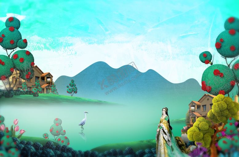 编号：16203210101554551661【酷图网】源文件下载-欧式庄园复古山水画背景