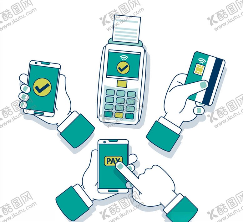 编号：83357209270850054840【酷图网】源文件下载-绿色手绘支付方式矢量图