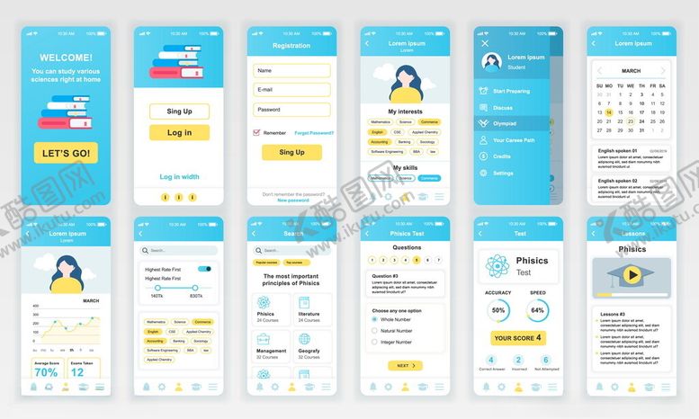 编号：49998509200417302314【酷图网】源文件下载-蓝色清新APP界面设计