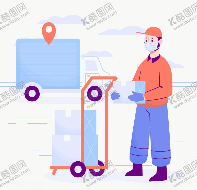 编号：34594206251858444694【酷图网】源文件下载-创意搬运纸箱的口罩人物