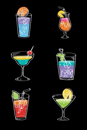 手绘风加冰鸡尾酒酒杯矢量图