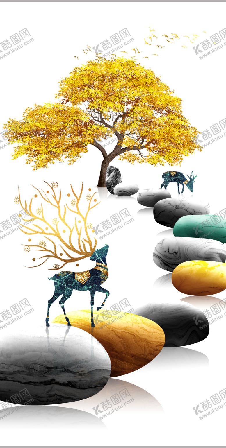 编号：67473501250857325831【酷图网】源文件下载-发财树鹅卵石玄关挂画装饰画