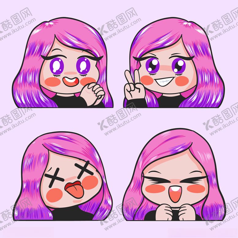 编号：89155810151859104226【酷图网】源文件下载-粉色头发卡通女孩表情集
