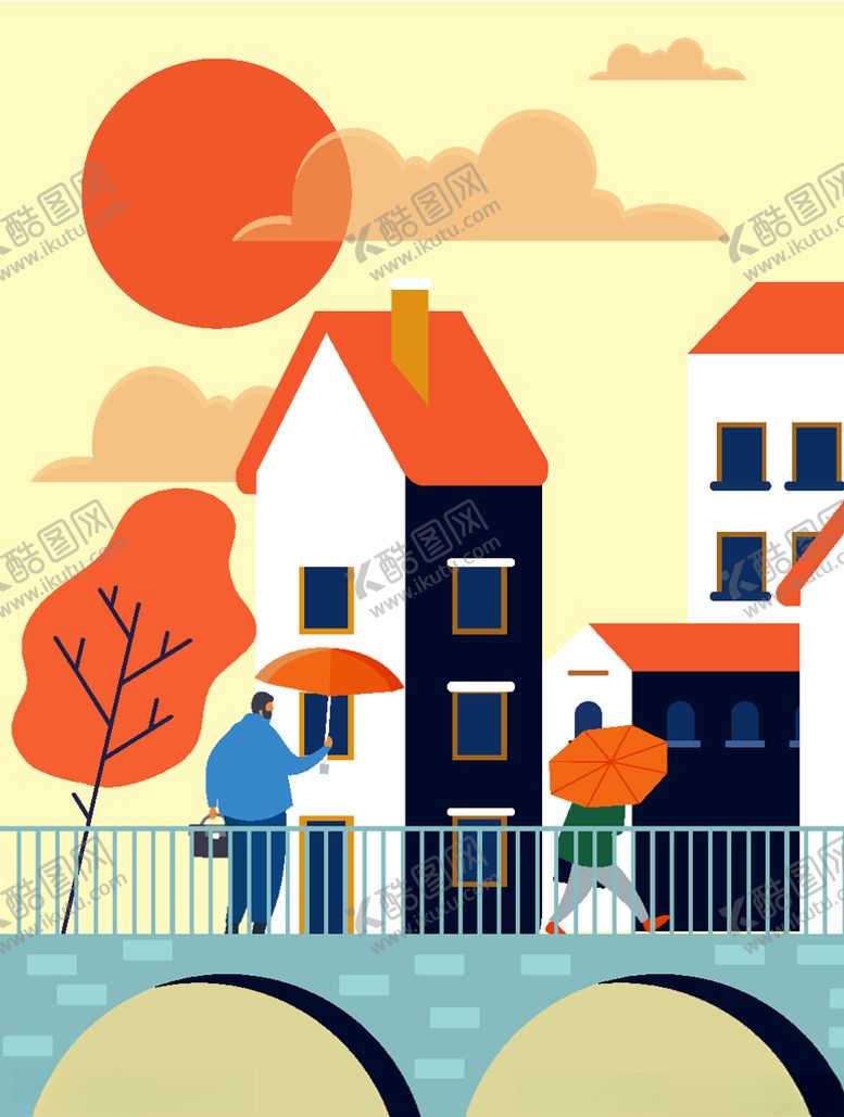 编号：35661410041526337050【酷图网】源文件下载-创意雨中房屋人物风景