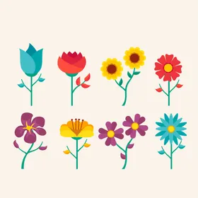 各种花朵手绘插图束植物