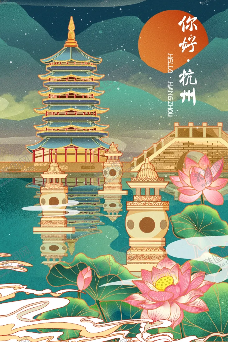 编号：25484701312215496362【酷图网】源文件下载-手绘花鸟山水风景画海报素材