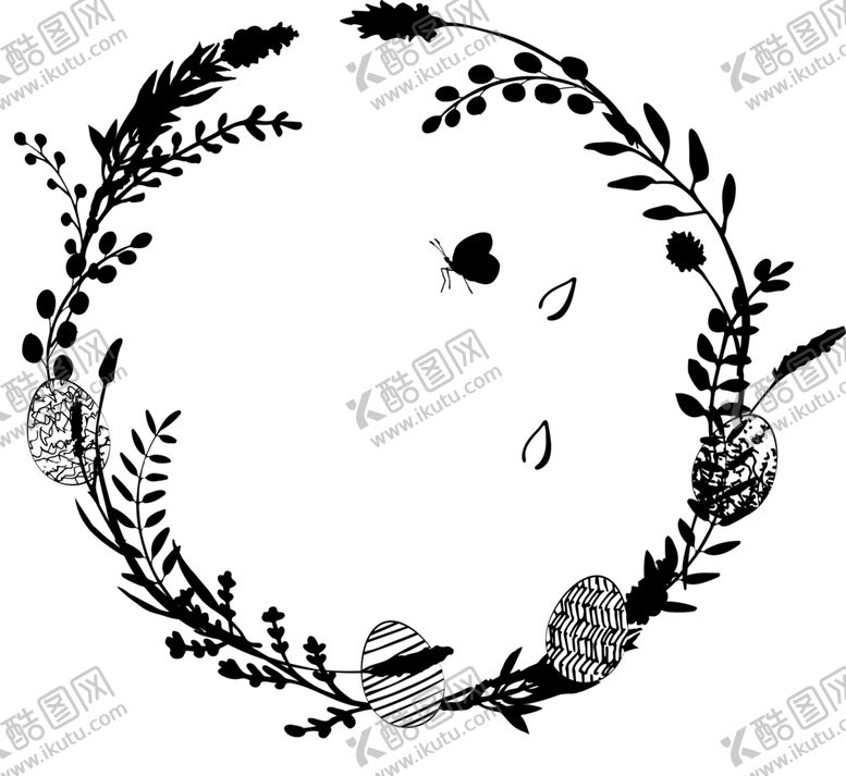 编号：74287610230418487804【酷图网】源文件下载-黑白植物花环