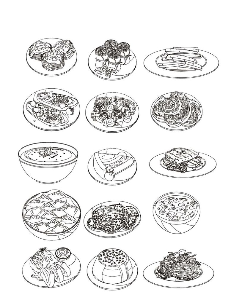 编号：74918609142110053942【酷图网】源文件下载-手绘素描中式餐饮西式料理装饰图