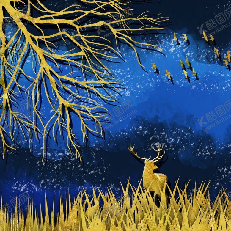 编号：88167509181509492963【酷图网】源文件下载-森林麋鹿客厅装饰画