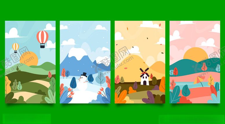 编号：97328011202235064323【酷图网】源文件下载-清新田园风动物插画组图