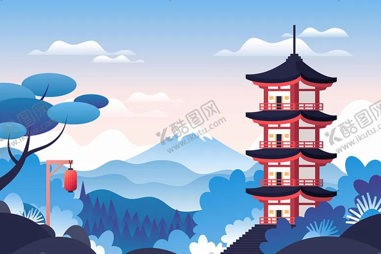 编号：03125610101601229570【酷图网】源文件下载-古塔建筑风景插画